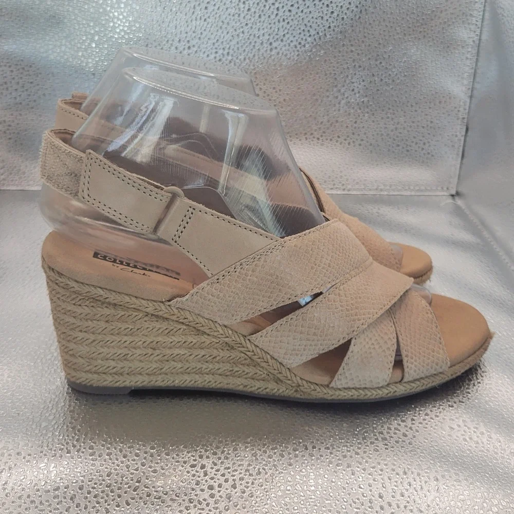 Clarks Lafley Krissy Sand Leather Espadrille Wedge Sandals Womens 7.5 M